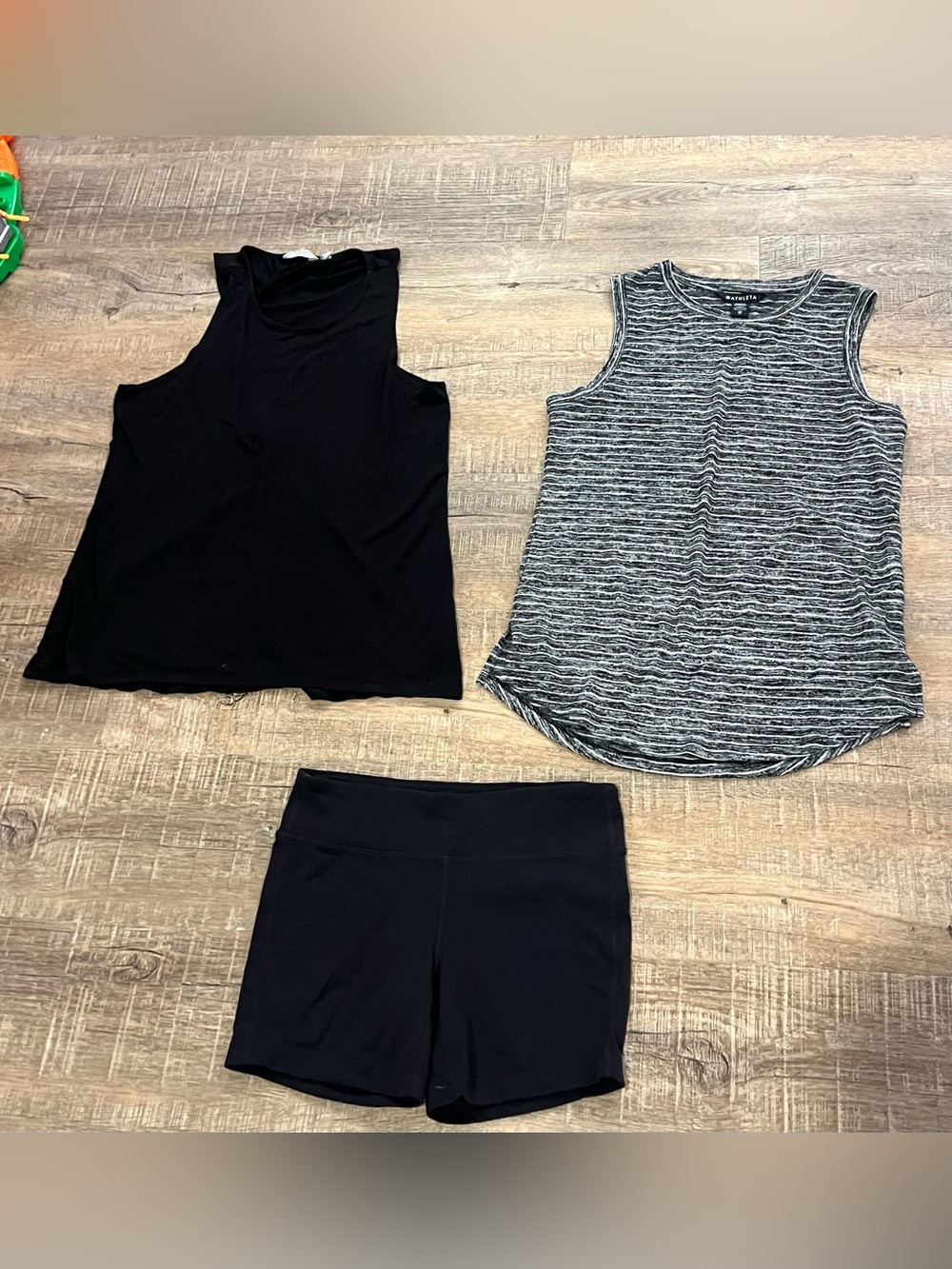 Athleta woman’s xs Black and Heather Gray Sleeveless Tanks & bike shorts